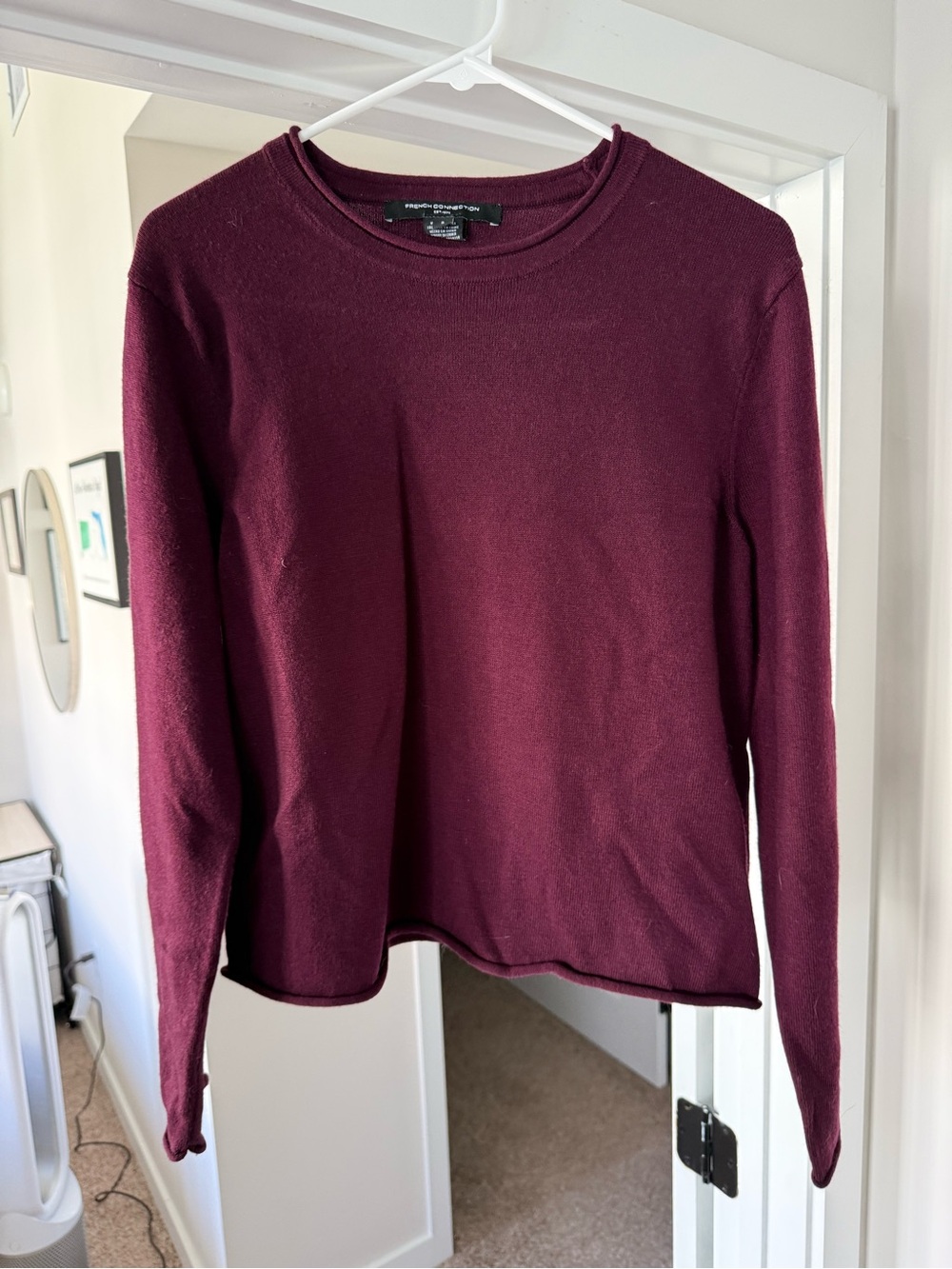 French Connection Women's Long-Sleeve Crewneck Top - Burgundy Plum